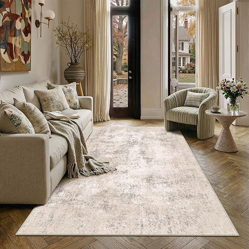 PureCozy Beige Area Rug Modern Abstract Rugs Living Room Large 160x230cm Non-Slip Carpet Lightweight Short Pile Washable Floor Rug for Bedroom Dining Room Nursery Lounge Office Home Decor