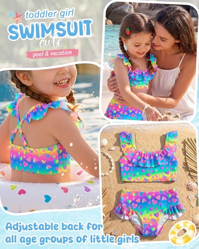 Image of Xaatren Toddler Girl Swimsuits 2 Piece Kids Ruffle Trim Bathing Suit with Adjustable Strap Summer Cute Tankini for 2-8 Years