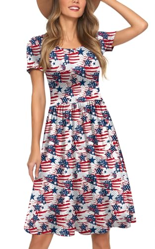 Image of Womens Short Sleeve Empire Waist Dresses Casual Summer Dress with Pockets