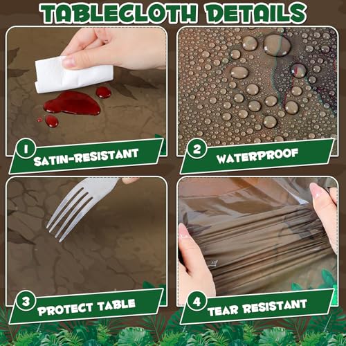 Image of 3 Pack Forest Path Tablecloths, 54 x 108 In Safari Jungle Table Cover | Waterproof PE, fits most 8-10 seat rectangular tables, easy cleanup, for birthday, baby shower, picnic, camping