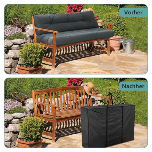 Fenghome Aufbewahrungstasche Gartenauflagen, Wasserdicht 420D Auflagentasche für Gartenpolster Polsterauflagen mit Reißverschluss und Griffen, Große Aufbewahrung Tasche-Schwarz(120x30x80cm)