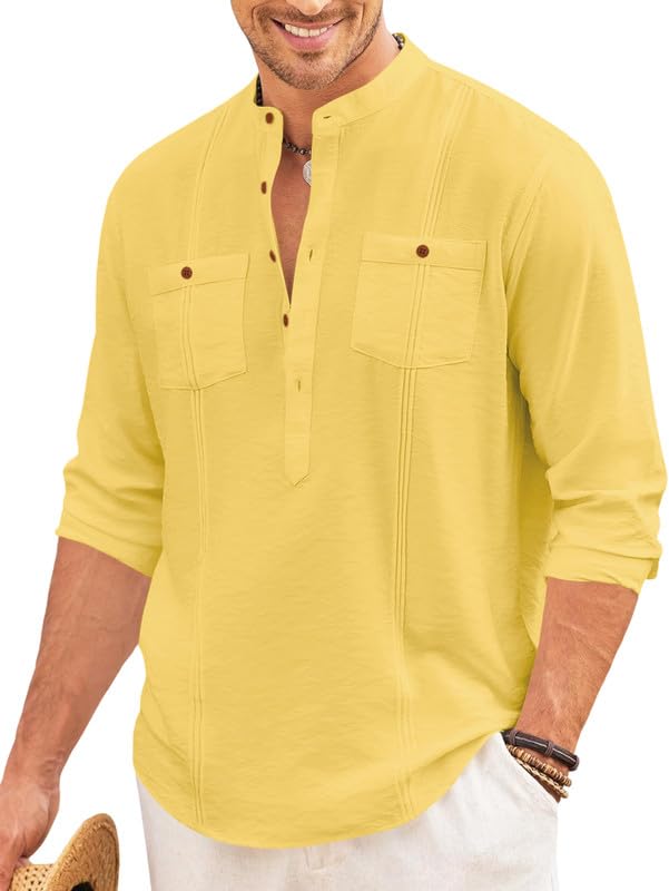 Image of Macsivo Cotton Blend Solid Casual Short Kurta for Men Long Sleeve Mandarin Collar Stylish Shirt Kurta for Men