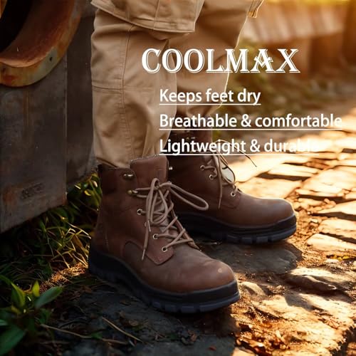 Men’s 6" Soft Toe & Composite Toe Work Boots, Brown & Black, Slip Resistant, Water Resistant, Anti-Puncture, Lightweight & Durable Boots for Construction3