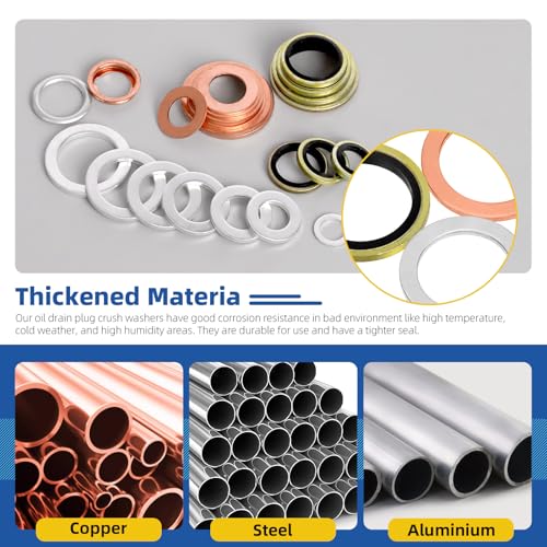 Image of Glarks 143pcs 10 Sizes Automotive Oil Drain Plug Gasket Kit M8 M10 M12 M14 M16 M18 M20 M22 Aluminum Copper Steel Oil Crush Washer Seal Oil Drain Plug Crush Washer
