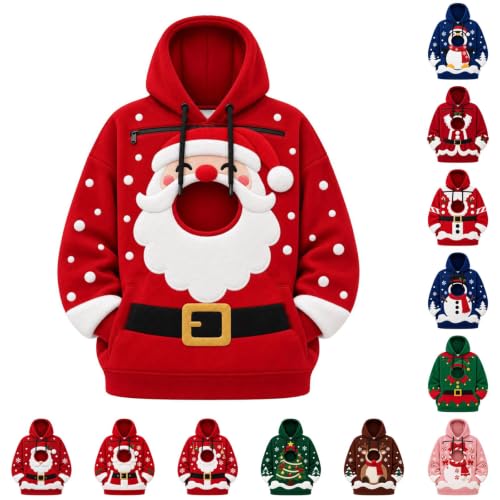 Christmas Pet Pouch Hoodie Women Men Cute Santa Sweat Shirts with Pocket - image 1