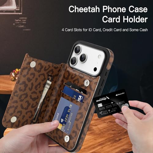 tharlet Compatible with iPhone 17 Pro Max Case with Card Holder, Cheetah Print PU Leather Kickstand Card Slots for Women Girls, Shockproof Wallet Case for iPhone 17 Pro Max 6.9''(Brown) by tharlet - Image 3