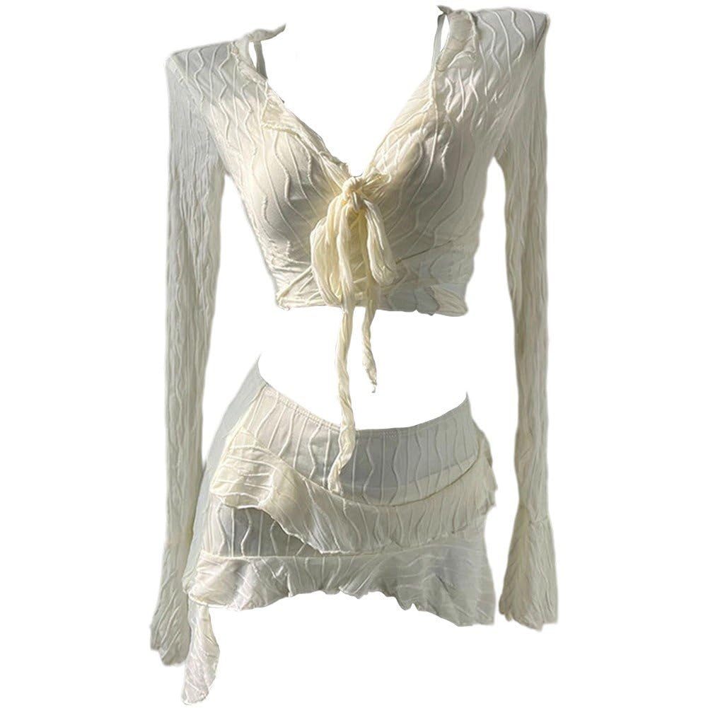 Maillot de bain 4 pièces pour femme avec haut court manches longues et jupe de plage