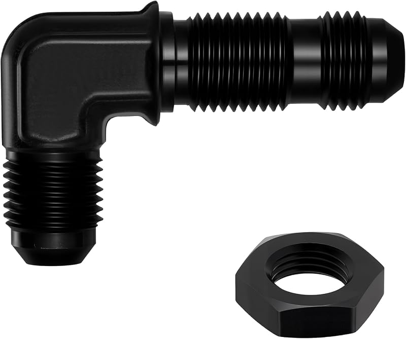 Adaptador de conexão bulkhead macho 6AN 90° EVIL ENERGY em alumínio preto com porca 6AN – 1 unidade