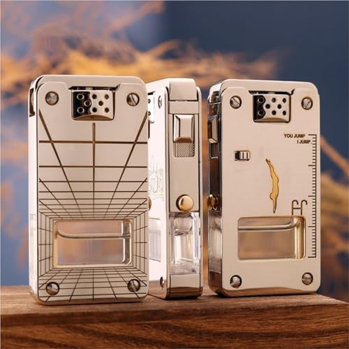 Encendedor vintage de kerosene de metal con ventana de aire miniatura 4