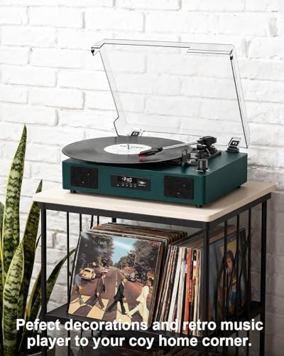 Image of Vinyl Record Player Turntable with Built-in Enhanced Speakers,Emerald Green