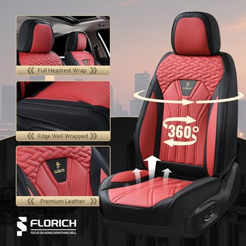 Image of FLORICH Seat Covers for Cars, Waterproof Automotive Seat Covers, Leather Car Seat Covers 2 Pack, Universal Front Seat Cushion Protector for Most Cars Trucks SUV-Black&Burgundy