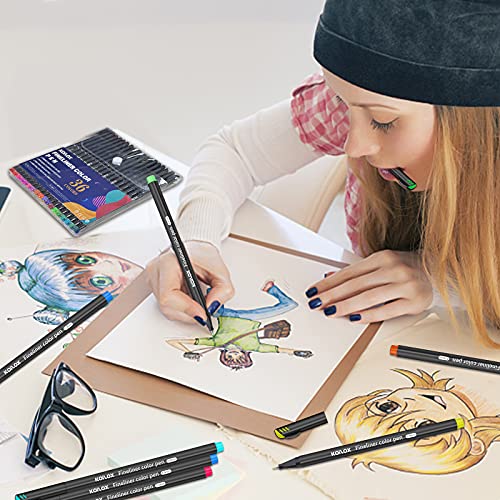 Koilox Fineliner Stifte Set, 36 color Spitze 0,4 mm Filzstift Stifte feiner Spitze zum Zeichnen und Schreiben von Skizzen, Journaling, Notizen, Comics, Malbuch Comics, Malbuch