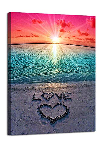 Agcary Beach Love Sunset Poster With Framed Print Canvas Painting Picture Wall Art For Home Decorations Wall Decor 12 X 16 #TOP23