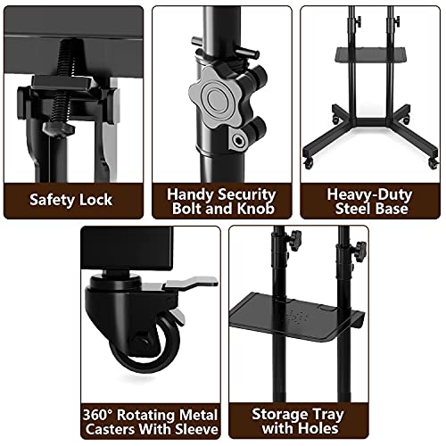Mobile Tv Stand With Wheels For 32-80 Inch Lcd Led 4K Flat Screens With Wheels - Height Adjustable Tv Cart Rolling Tv Stand With Laptop Shelf, Outdoor Tv Stand - Max Vesa 600X400, Black #TOP6