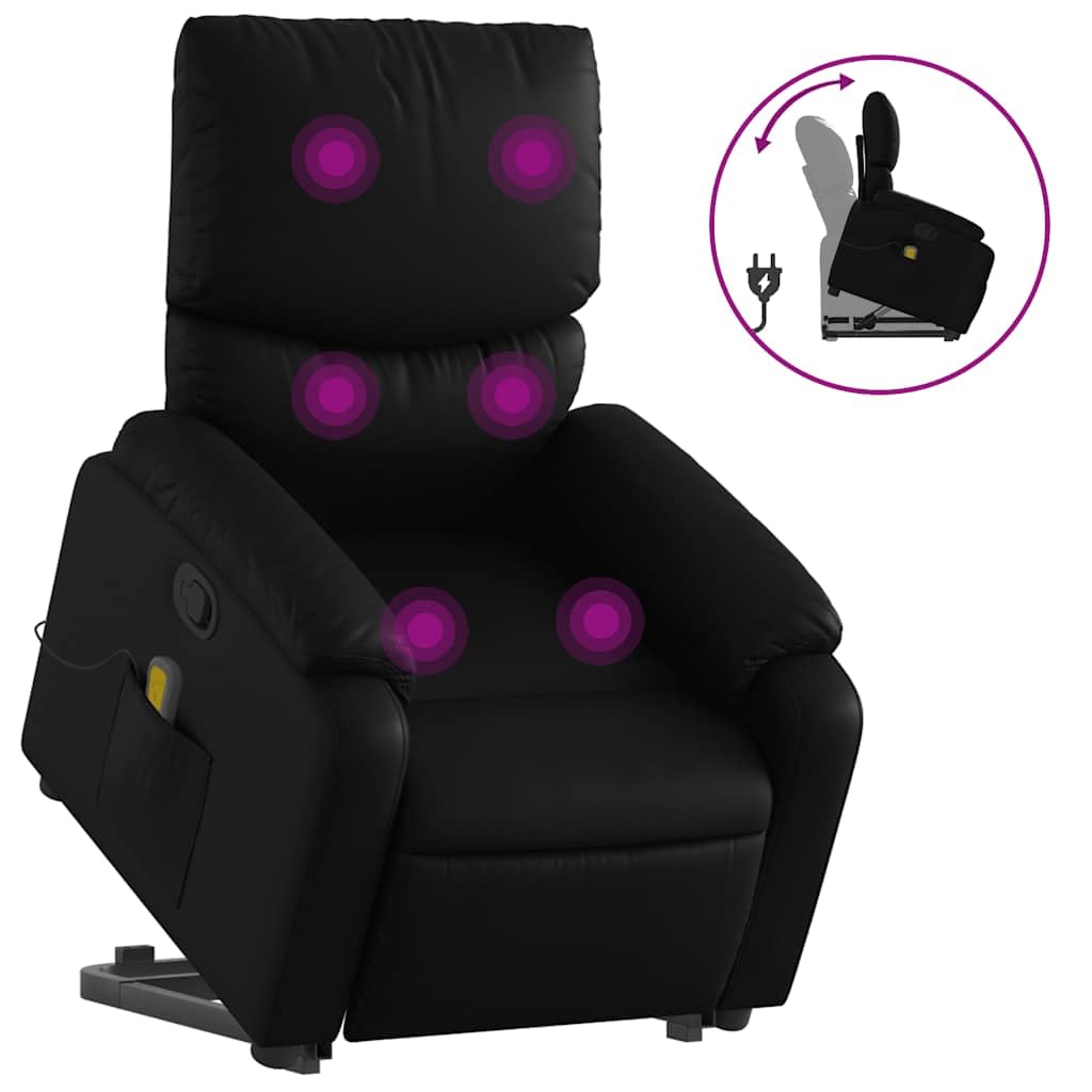 Fauteuil rehausseur inclinable avec massage à 6 points, fonction de levage électrique et dossier réglable, cadre stable en bois et métal, revêtement