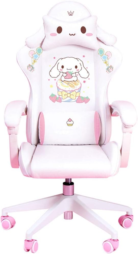 Swivel Chair Cute Cartoon Chair Bedroom Comfortable Computer Chair Home Gaming Study Chair with Armrest Comfortable Sponge Adjustable Height and Angle,Girls Stylish Gift