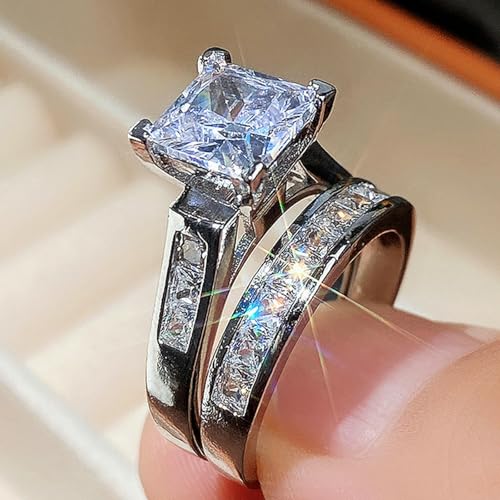 Women's Square Diamond Zircon Couple Ring Set - B815 Yellow Gold - Size 63