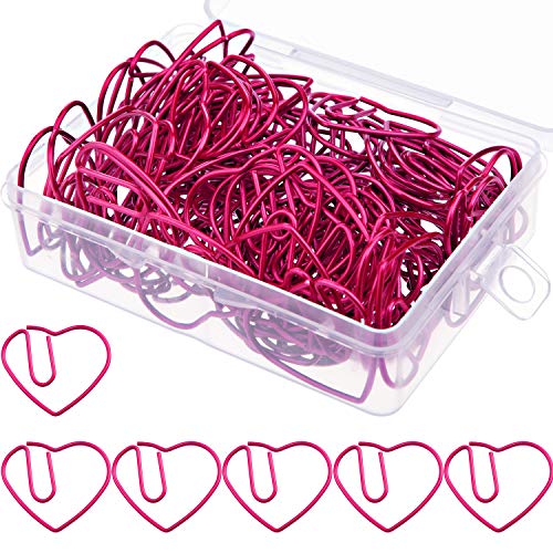 100 Pieces 3 cm Love Heart Shaped Small Paper Clips Bookmark Clips for Office School Home (Rose Red)