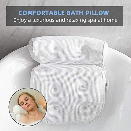 E-SMARTER Bath Pillow, Bath Pillows for Head and Neck With Suction Cups 6 Non-Slip Suction Cups Bath Home Spa for Head Neck Shoulders Rest Bathtub Pillows Cushion