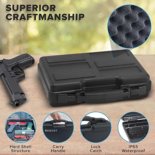 Rebust Lockable Hard Gun Case; Tsa Approved Firearm Travel Case; Revolver, Pistol, Handgun Waterproof Hard Case With Foam Interior; Shockproof Gun Storage & Carrying Case, Black 12.5X10.3X3.15 Inches #TOP2