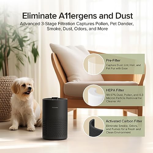 Air Purifiers for Home, HEPA Filter Cleaner with Fragrance Sponge, Filters A11ergies, Pollen, Smoke, Dusts, Pets Dander, Odor, Hair, Ozone Free, 20db Quiet for Home, Room, Kitchen - Model: AC400 Black - Thumbnail 3
