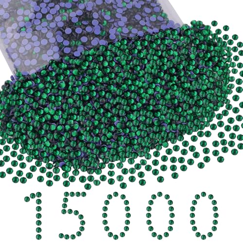15000Pcs Hotfix Rhinestones for Clothing, Emerald Green SS10 Iron On Flatback Glass Gems,Bedazzler Crystals Rhinestones for Crafting Clothes Hats Shoes Fabric Bedazzling Decor Nail Art