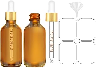 Dropper Bottle Amber 1 oz, 30 ml Glass Dropper Bottles with Golden Top Cap for Essential Oils, 2 pack Tincture Bottle with Labels and Funnel