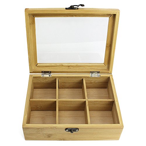 com-four® Aufbewahrungsbox für Teebeutel, Teebox aus Bambusholz mit 6 – Ansicht 4