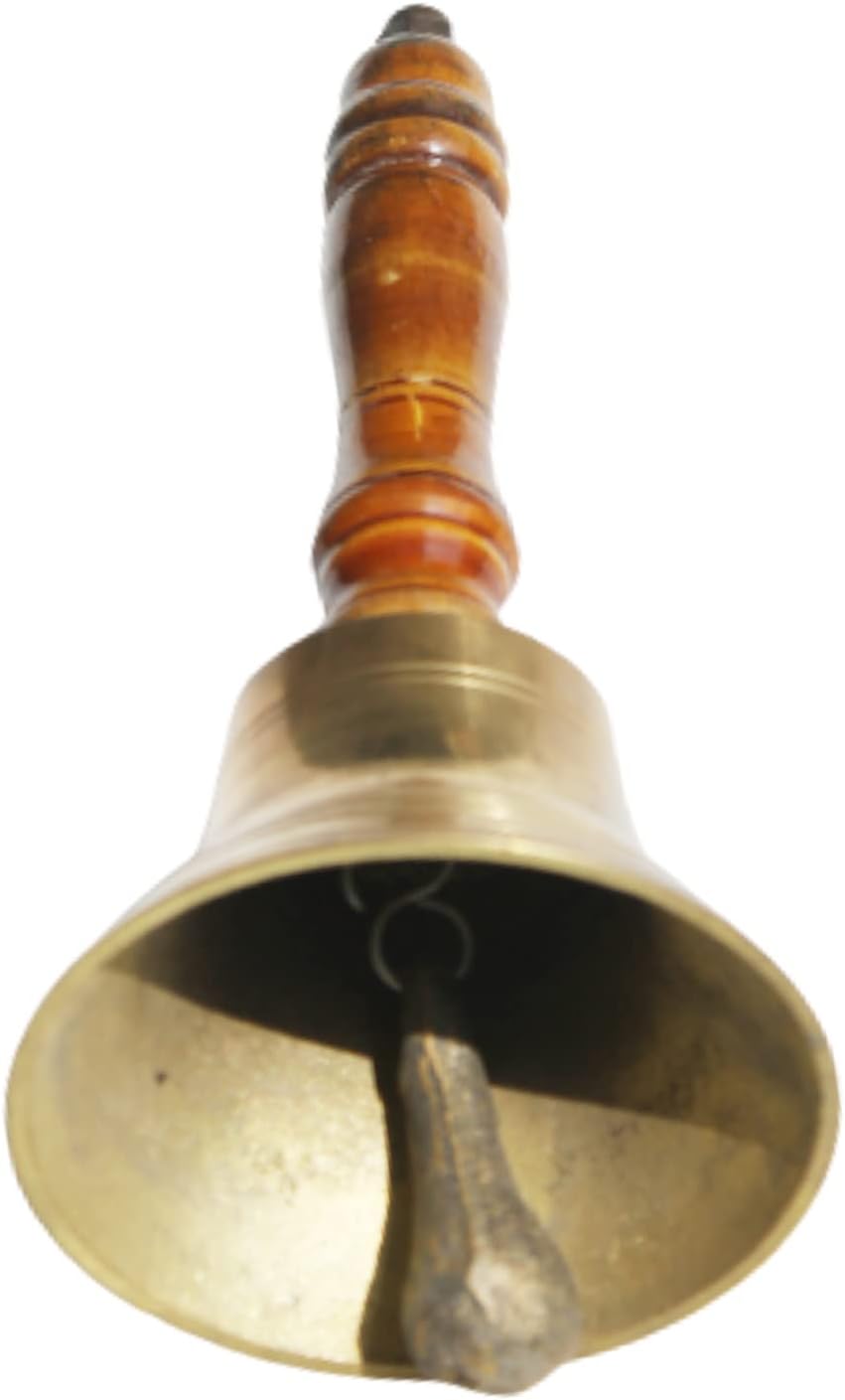 PARIJAT HANDICRAFT Brass Shame Hand Bell Hand Bells with Wooden Handle Church Bell, Brass School Bell Best Gift