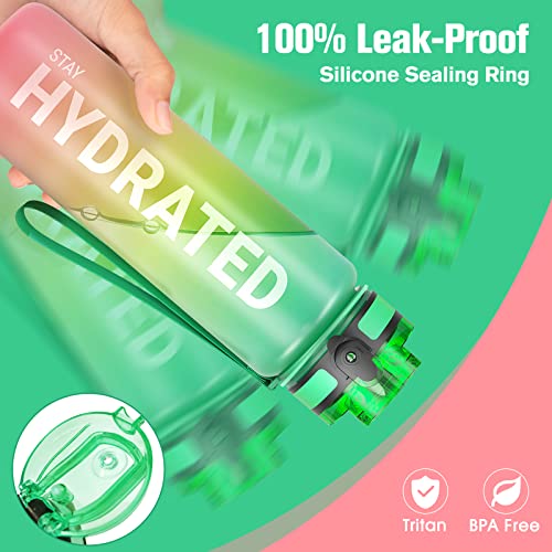 Image of Sahara Sailor Water Bottle 32 oz, Motivational Water Bottle with Times Reminder to Encourage Drinking, Small Leakproof BAP Free Tritan Water Jug for Sports at School Gym, Come with Cleaning Brush (Mac)