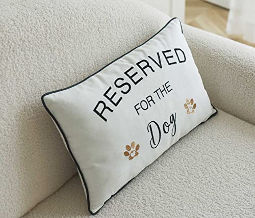 Decopow Embroidered Throw Pillow Cover,Lumbar Pillow Cover With Funny Reserved For The Dog 12X20 Inches,Cover Only #TOP5