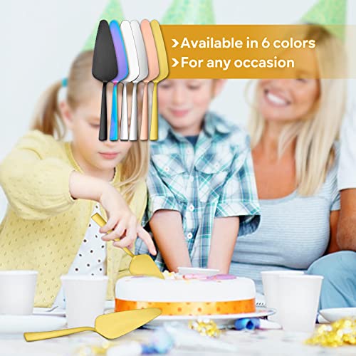 Matte Gold Pie Server Set Of 5, E-Far 8.9 Inch Stainless Steel Cake Server Cutter For Pastry Cheese Pizza, Serrated Edge With Square Handle, Dishwasher Safe #TOP5