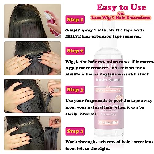 miilye tape in extension remover spray 4oz120ml tape in remover lace wig glue remover fast removes double sided hair extensions tape amp hair glue residue gentle on skin no greasy easy to clean