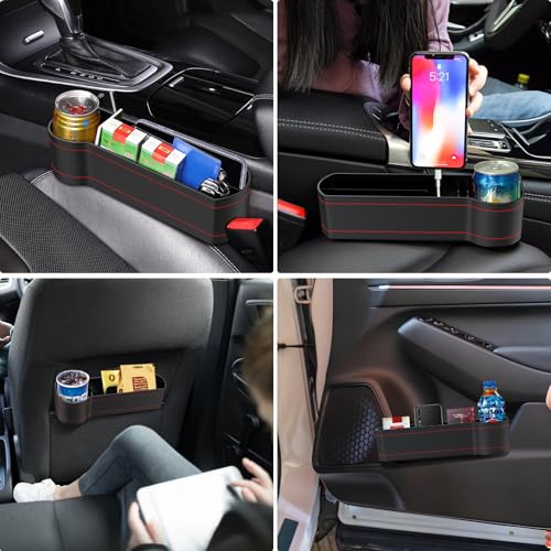 Getränkehalter Auto, Multifunktionale Becherhalter Auto, Universell Flaschenhalter Auto, Getränke Halter, Autositz Organizer für Kaffeebecher Getränkedose Phone, PU Leder Car Cup Holder, 2 Haken