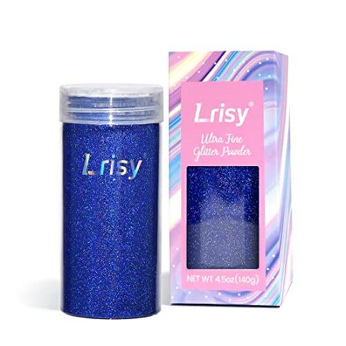 Lrisy Polvo holográfico extrafino con tapa agitadora, lentejuelas de purpurina para resina epoxi, limo, vasos, uñas y artes de pintura, 140 g (azul oscuro holográfico ultrafino)