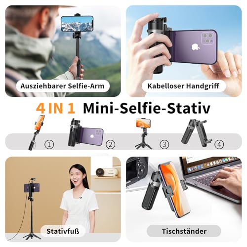 Mini Selfie Stick Stativ mit iPhone Samsung Tragbarer Selfie-Stick im Taschenformat mit Fernbedienung，Smartphone Kompakter Handyhalterung Stand mit Telefonha für Vlog/Videoaufzeichnung