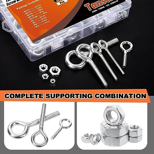 Juego de pernos de ojo Tanstic con tornillos con tuercas hexagonales de acero M5 M6 M8 M10 6