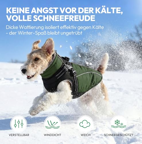 KONVINIT Warme Hundejacke Wasserdicht Hundemantel für Kleine und Mittelgroße Grosse Hunde Winter Hundemantel mit Geschirr Hund Wintermantel mit Reflexstreifen und Bauchschutz,Size L