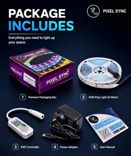 Image of Smart RGB Strip Light - Bluetooth & WiFi, White PCB, 60 LEDs /m, App & Group Control, Music & Dynamic Modes, Copper PCB, 5M Strip with WiFi Controller &12V Adapter(WiFi- Bluetooth APP Set)