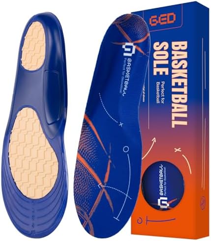 Basketball Shoe Insoles for Men Women -GED Sports Inserts for Plantar Fasciitis Relief, Arch Support, Active Sports, and Athletics – Orthotic Inserts for High Arch. Extra Shock Absorption., Blue,
