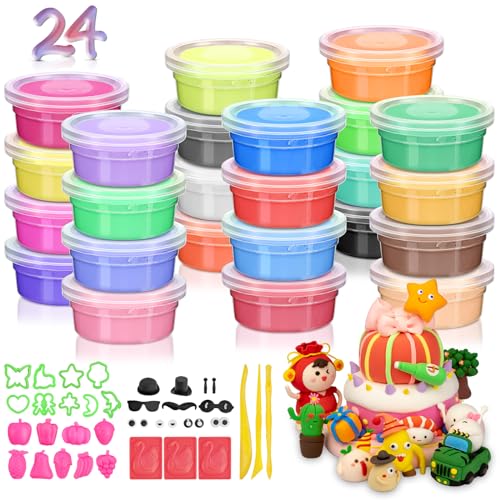Arcilla Polimerica Secado al Aire- 24Colores Plastilina Arcilla Para Modelar Niños,Arcilla Polimerica Pasta de Secado Al Aire 3 Herramientas 36 Accesorios,Regalo Para Niños y Niñas 3 a 12 Años