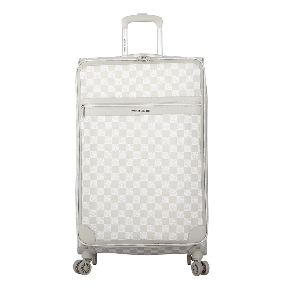 Steve MaddenDesigner Luggage - Checked Large 28 Inch Softside Suitcase - Expandable for Extra Packing Capacity - Lightweight Bag with Rolling Spinner Wheels (Chalet Light Grey, 28in)