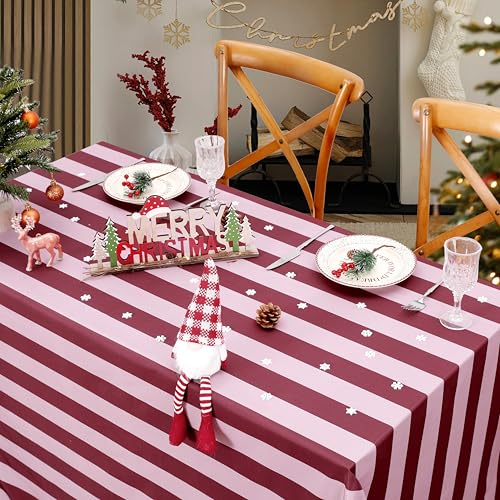 Red and Pink Striped Rectangle Tablecloth 57x84 Inch 2 Pack Christmas Decor