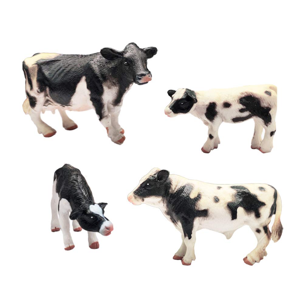 DOYIFUN Realistic Farm Cow Model Figures Toy Set, 4pcs Farm Cow Family Figurines Collection Playset, Farm Meadows Pasture Cow Statues Preschool Educational Learn Cognitive Toys