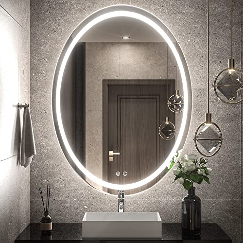 Tetote 24 X 32 Inch Oval Led Bathroom Mirror Frontlit&Backlit,Antifog Dimmable,Vanity Mirror With Lights Wall Mounted Lighted Modern Mirror #TOP15