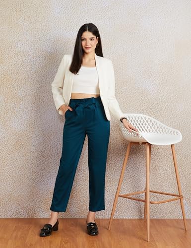 Image of Amazon Brand - Symbol Women Tapered Paper Bag Trousers (High Rise Ankle Length | with Self Fabric Belt) (Available in Plus Sizes)