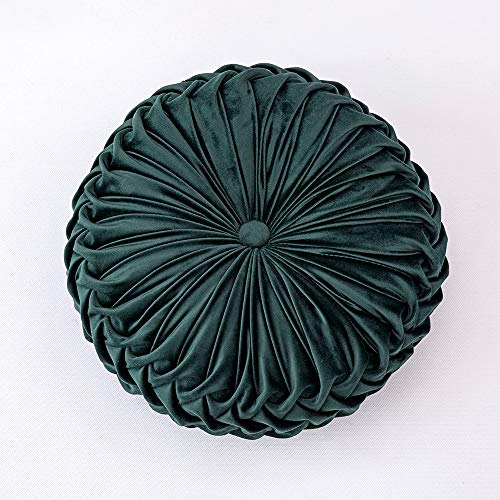 Coussin rond plissé en velours de luxe vert émeraude - 2