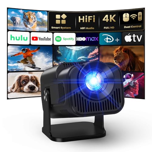 4K Projector with Wifi and Bluetooth, 1080P Native Mini Projector Portable, Auto Keystone Compatible...