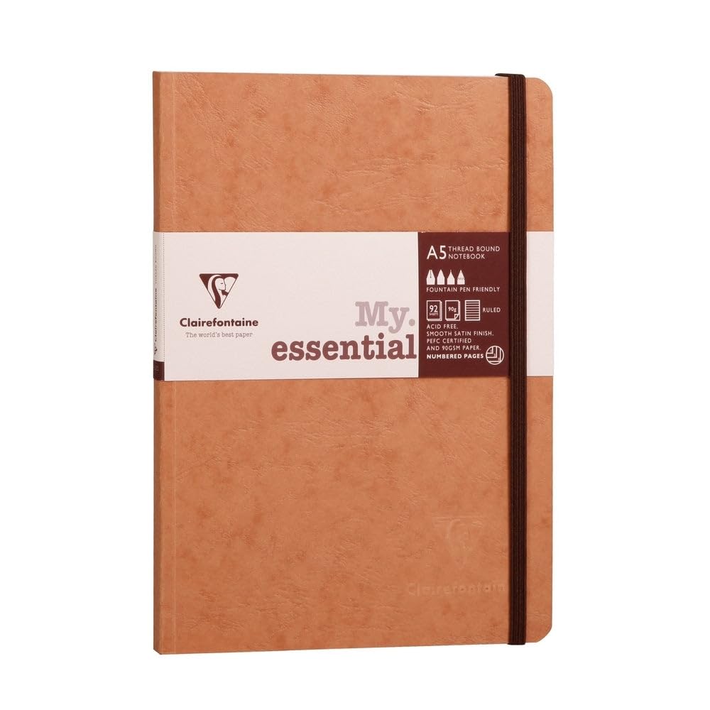 Clairefontaine 79343C Cuaderno cosido con cierre elástico - My Essential (Age Bag) - A5 (14,​8 x 21 cm) 192 Páginas enumeradas Papel punteado Marfil 90 g/​m2 - Marrón