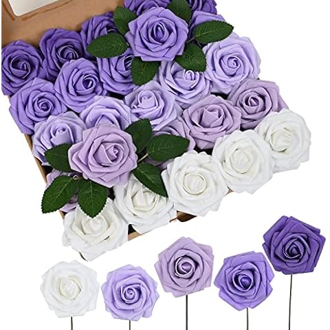 25Pcs Purple and White Artificial Roses Cover